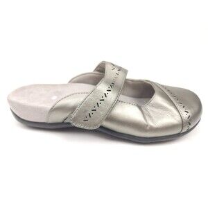 Vionic Allegra Women US 7 Metallic Leather Comfort Loafer Mules Hook Loop Shoe